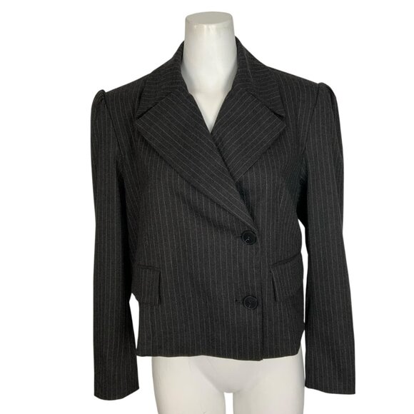 Anthropologie Maeve 80'S Boxy Blazer S Gray Pinstriped Crop Oversized Career NWT - Picture 1 of 13